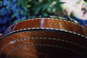 [Mahogany banjo resonator detail]